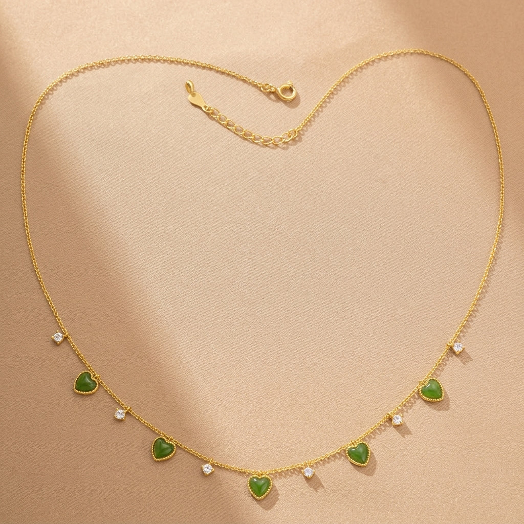 Collier Jade Néphrite – Pure Émotion, Argent Plaqué Or