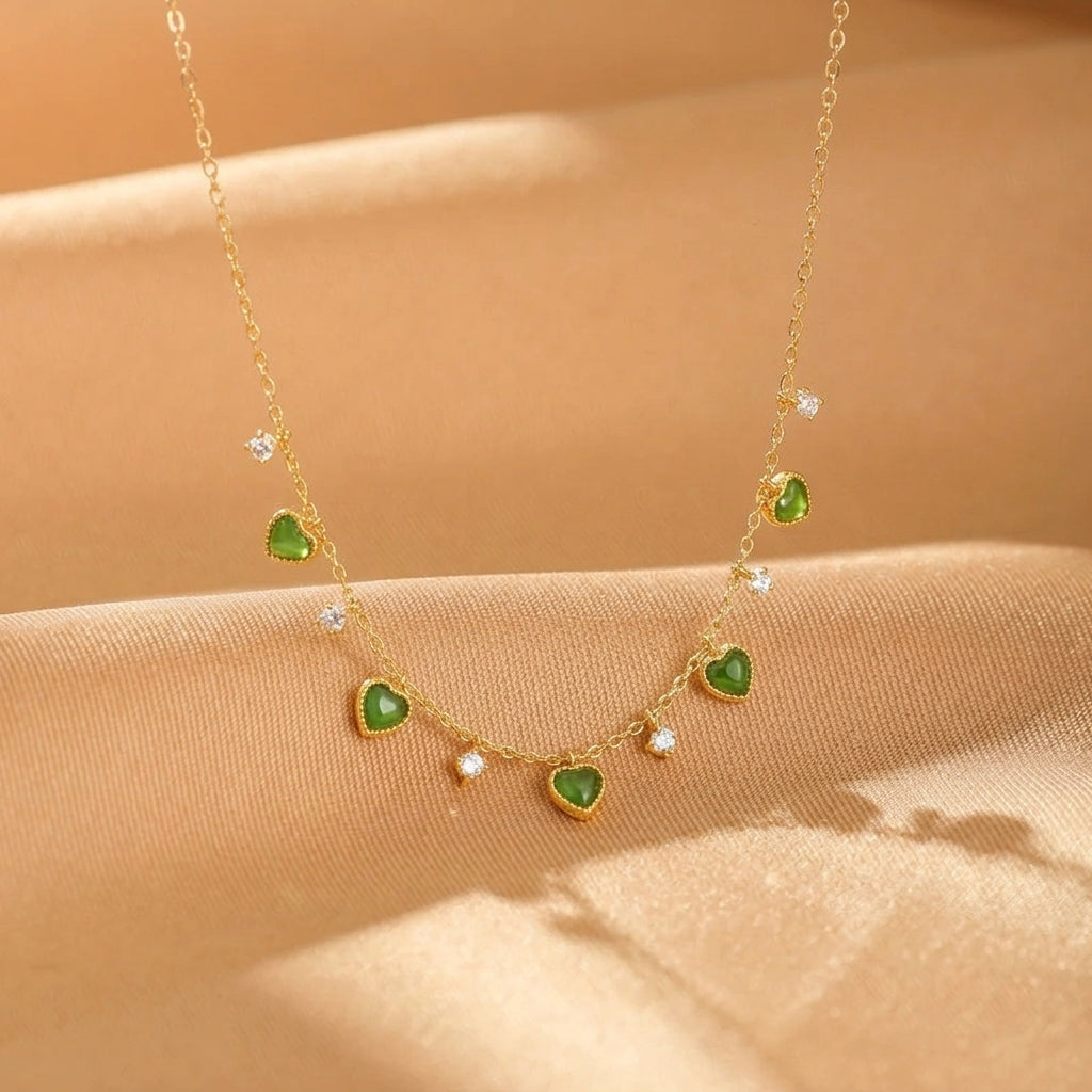 Collier Jade Néphrite – Pure Émotion, Argent Plaqué Or