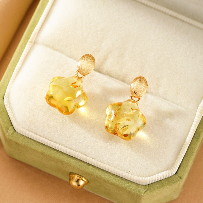 Boucles d'Oreilles Ambre – Murmure Doré, Argent Plaqué Or