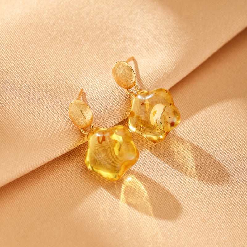 Boucles d'Oreilles Ambre – Murmure Doré, Argent Plaqué Or
