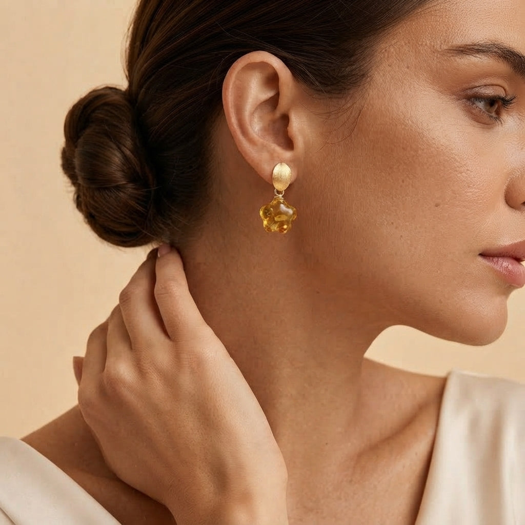Boucles d'Oreilles Ambre – Murmure Doré, Argent Plaqué Or