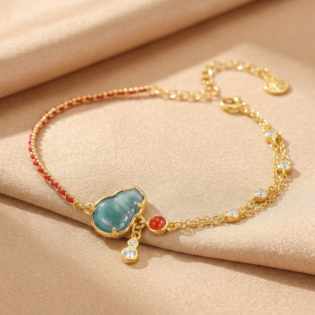 Bracelet Jadéite – Étreinte Céleste, Argent Plaqué Or