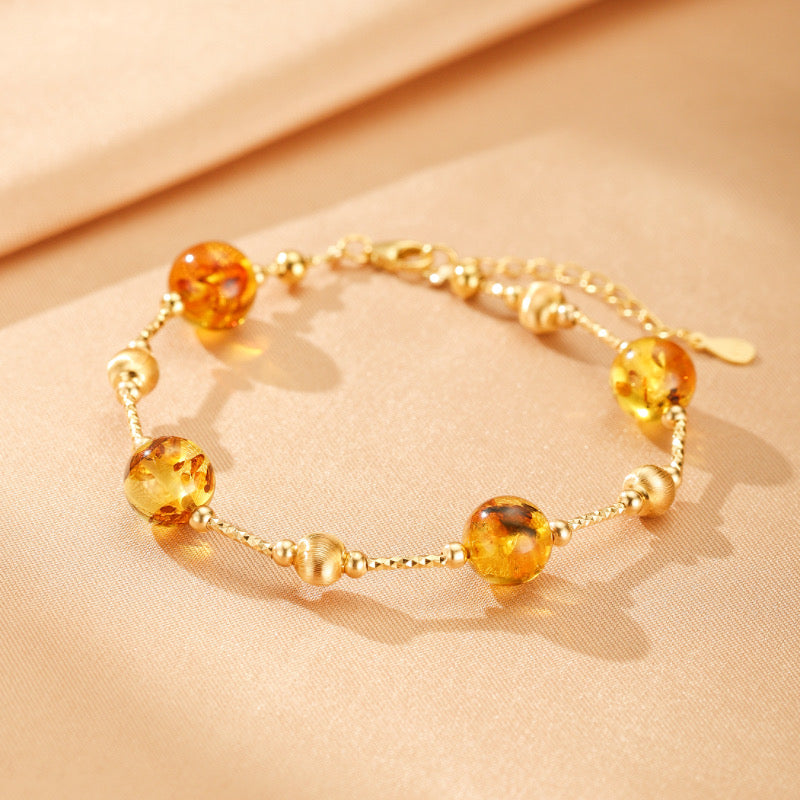 Bracelet Ambre – Lueur d’Ambre, Argent Plaqué Or