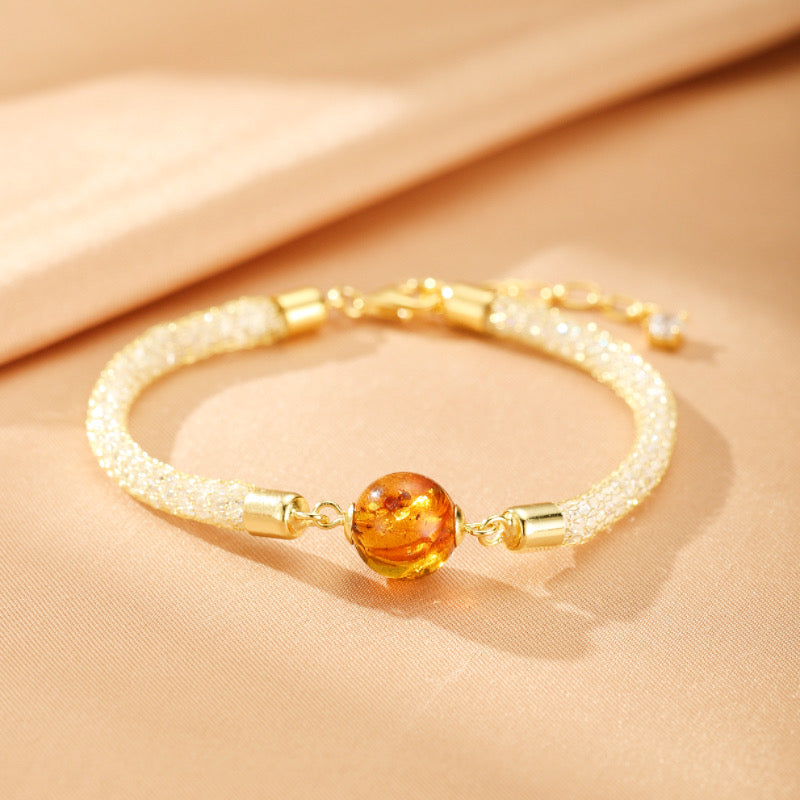Bracelet Ambre et Citrine – Talisman d’Ambre, Argent Plaqué Or