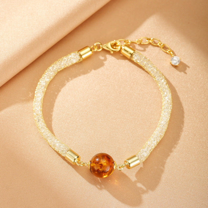 Bracelet Ambre et Citrine – Talisman d’Ambre, Argent Plaqué Or