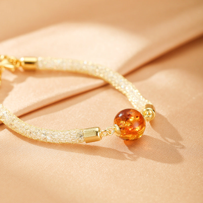 Bracelet Ambre et Citrine – Talisman d’Ambre, Argent Plaqué Or