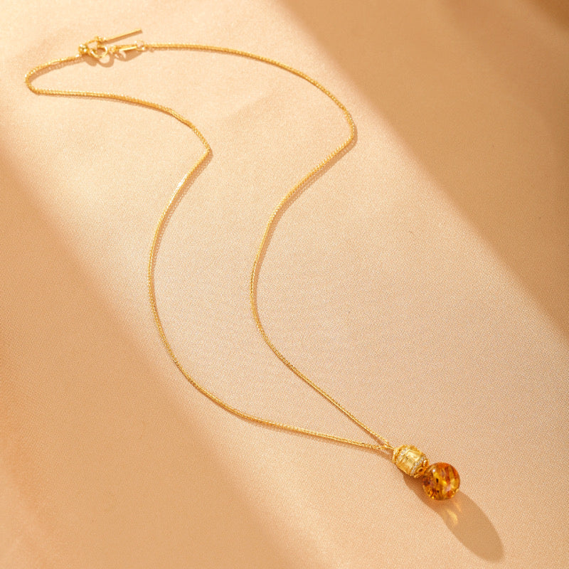 Collier Ambre – Lueur d’Ambre, Argent Plaqué Or