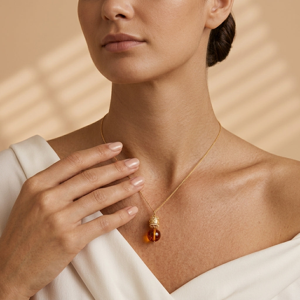 Collier Ambre – Lueur d’Ambre, Argent Plaqué Or