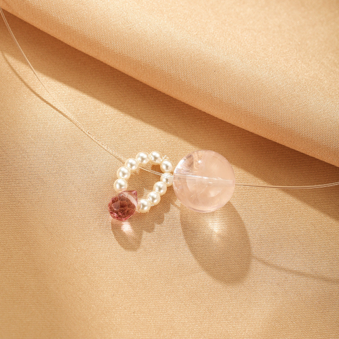 Collier Flottant  Quartz Rose et Perle – Éclat Suspendu, Argent