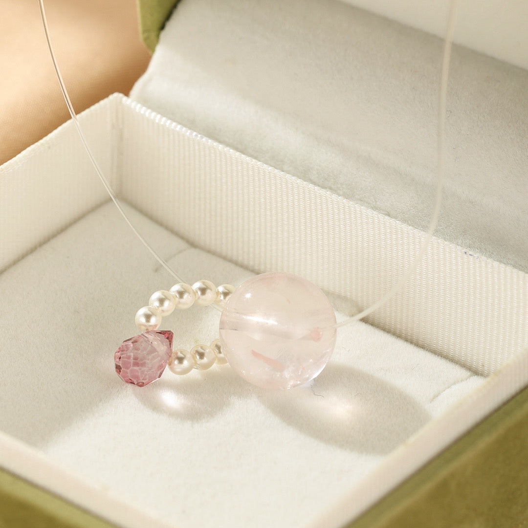 Collier Flottant  Quartz Rose et Perle – Éclat Suspendu, Argent