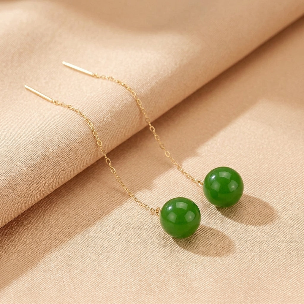 Boucles d'Oreilles Jade Néphrite – Charme d’Exception, Or 18K