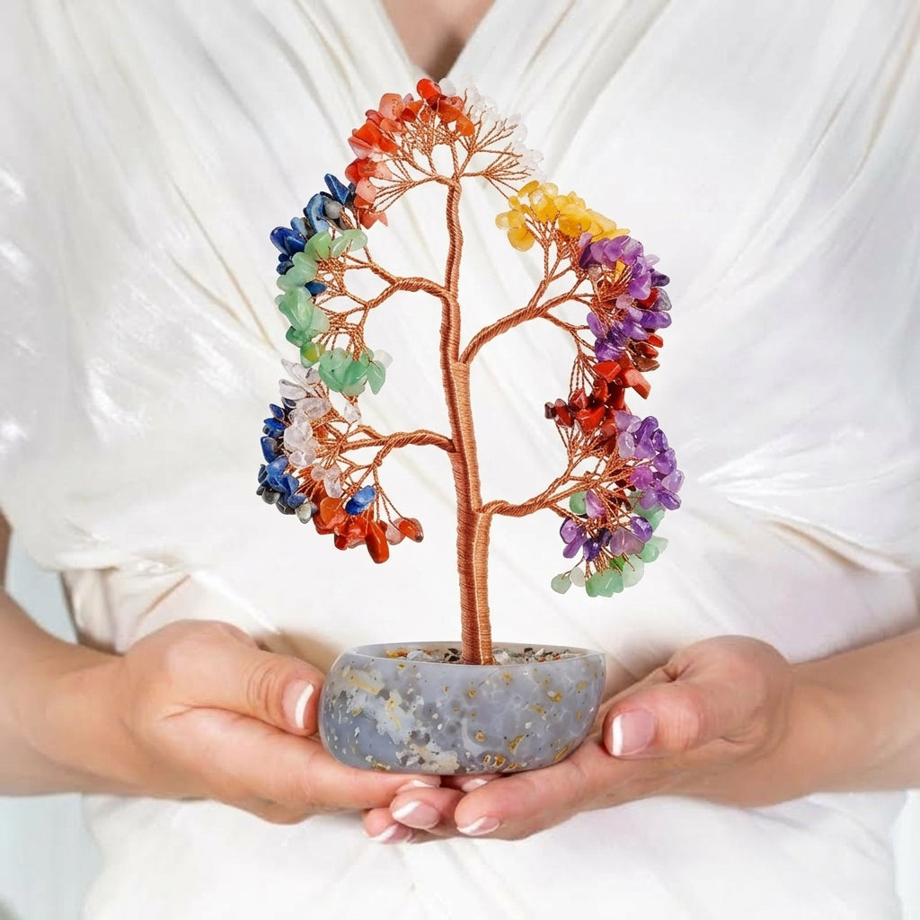 Arbre de Vie Pierres 7 Chakras – Harmonie Vibrante, Cuivre et Base Agate