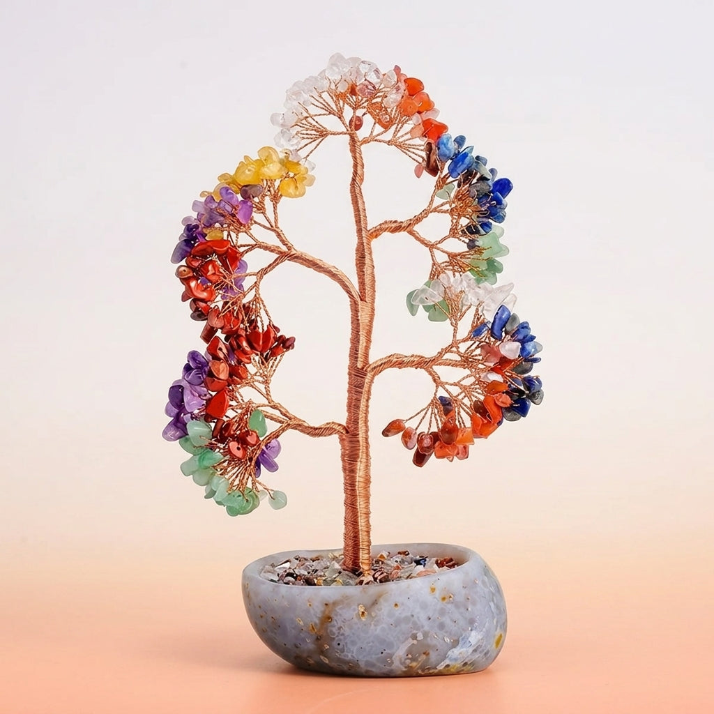 Arbre de Vie Pierres 7 Chakras – Harmonie Vibrante, Cuivre et Base Agate