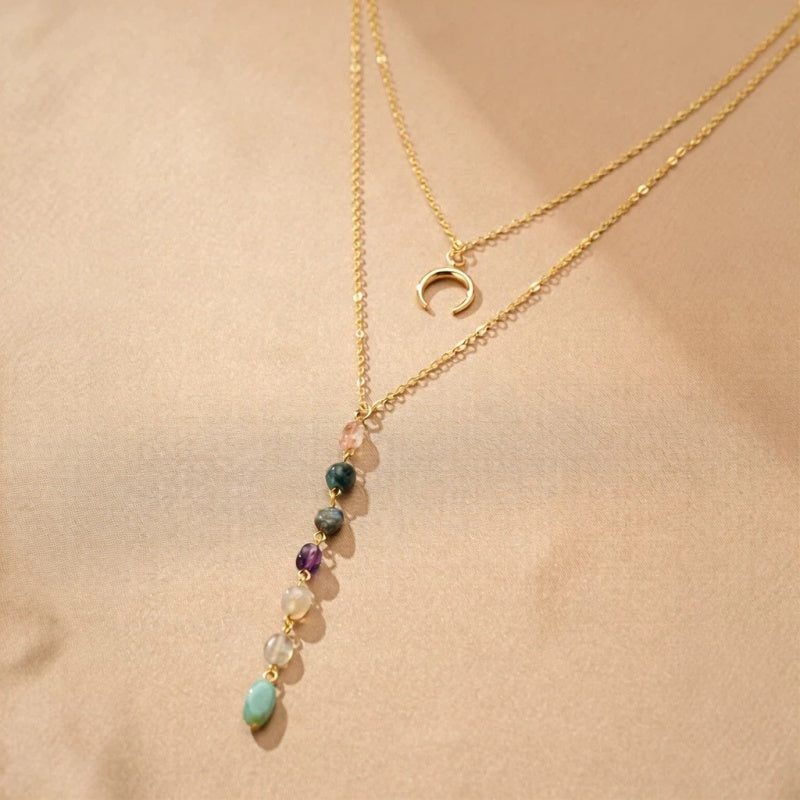 Collier Lune Pierres Naturelles – Croissant Divin