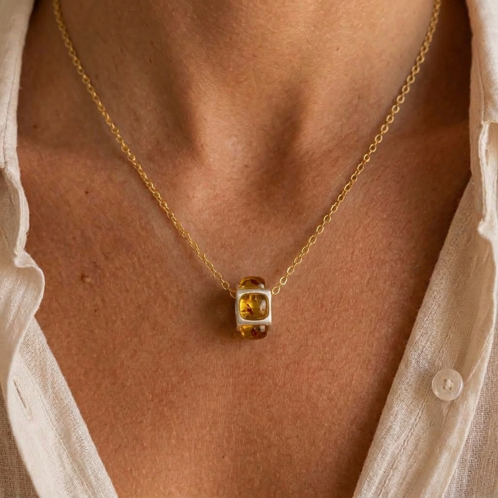 Collier Ambre - Soleil d’Automne, Argent