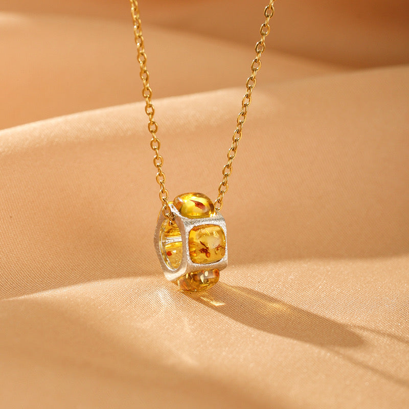 Collier Ambre - Soleil d’Automne, Argent
