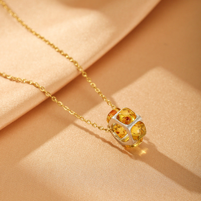 Collier Ambre - Soleil d’Automne, Argent