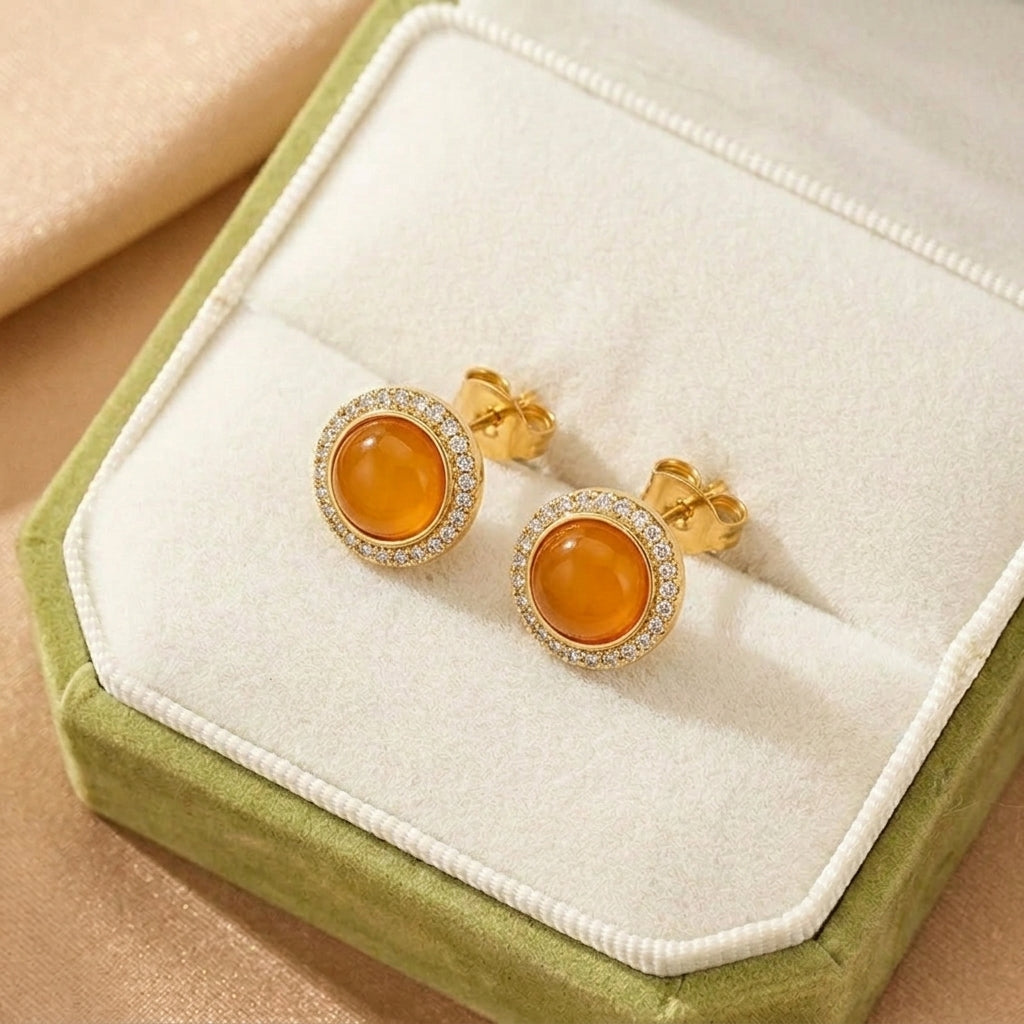 Boucles d'Oreilles Ambre – Lumière Ambrée, Argent Plaqué Or