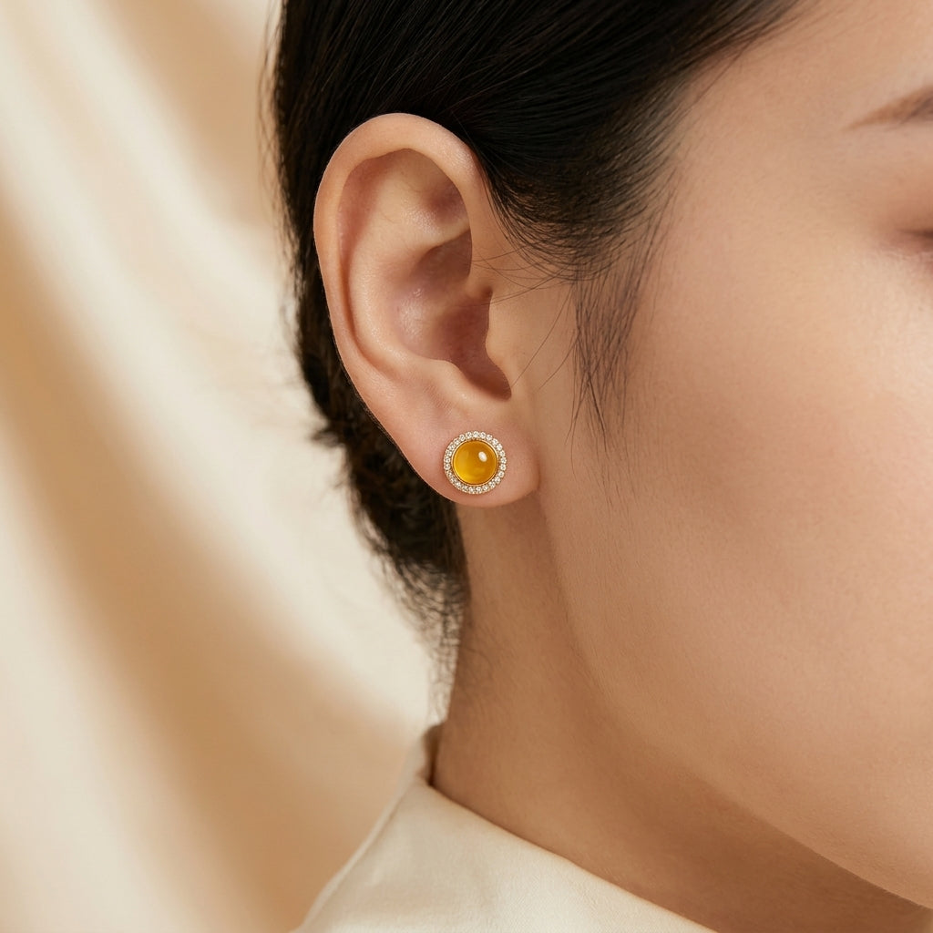 Boucles d'Oreilles Ambre – Lumière Ambrée, Argent Plaqué Or