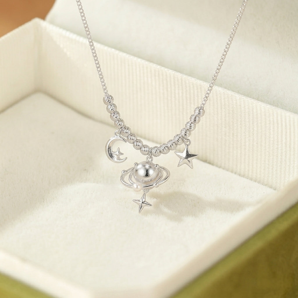 Collier Lune Perle – Nuit Enchantée, Argent