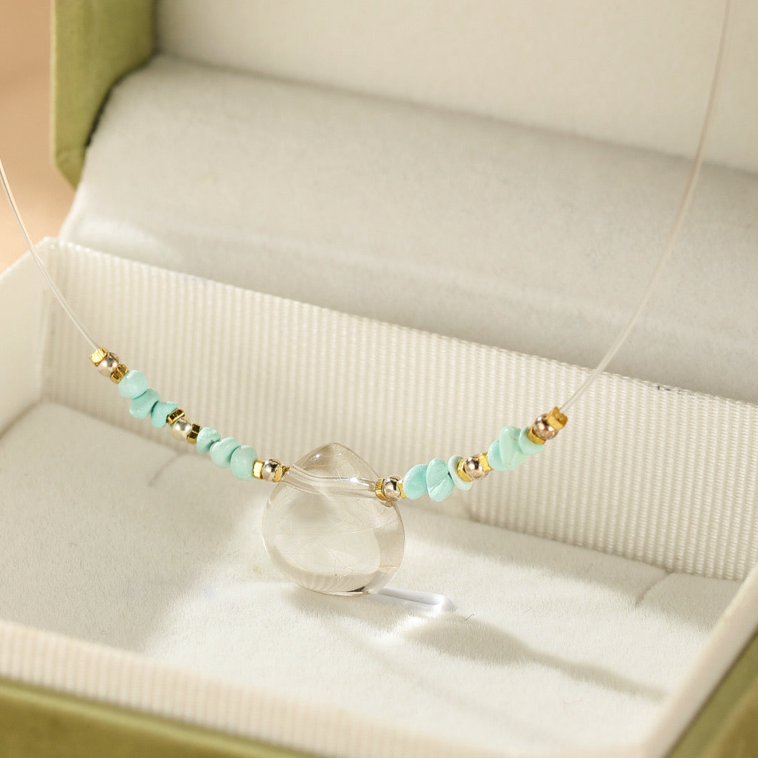 Collier Flottant Quartz Clair et Turquoise – Harmonie Paisible, Argent