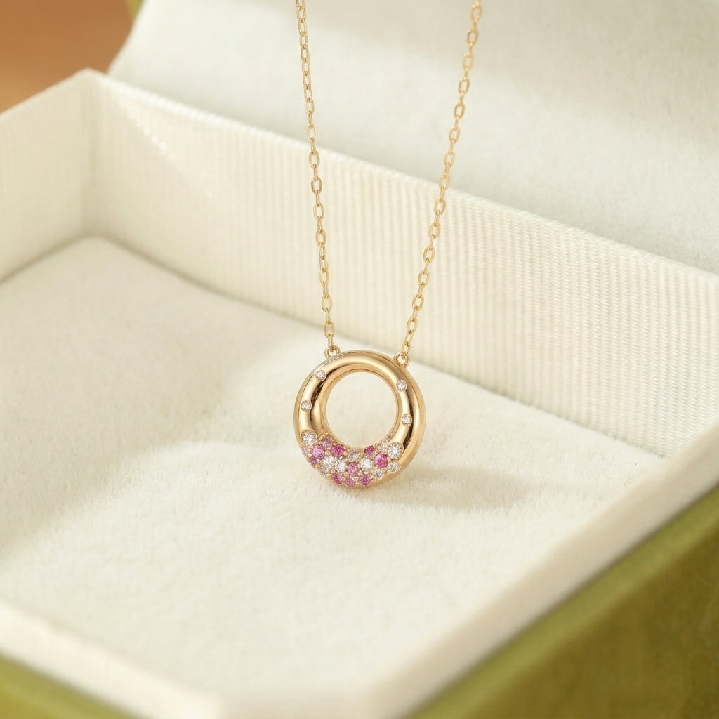 Collier Lune – Aura Rosée, Argent Plaqué Or