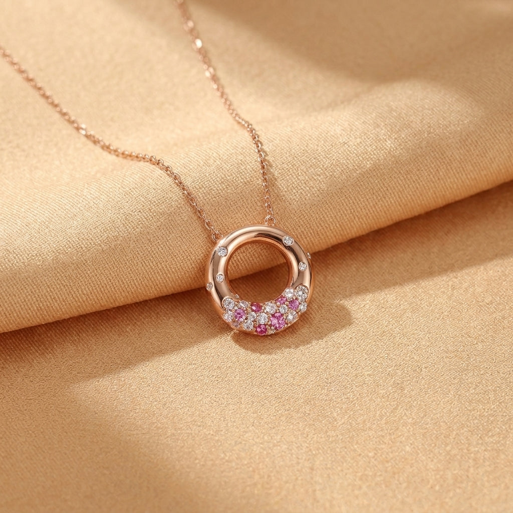 Collier Lune – Aura Rosée, Argent Plaqué Or