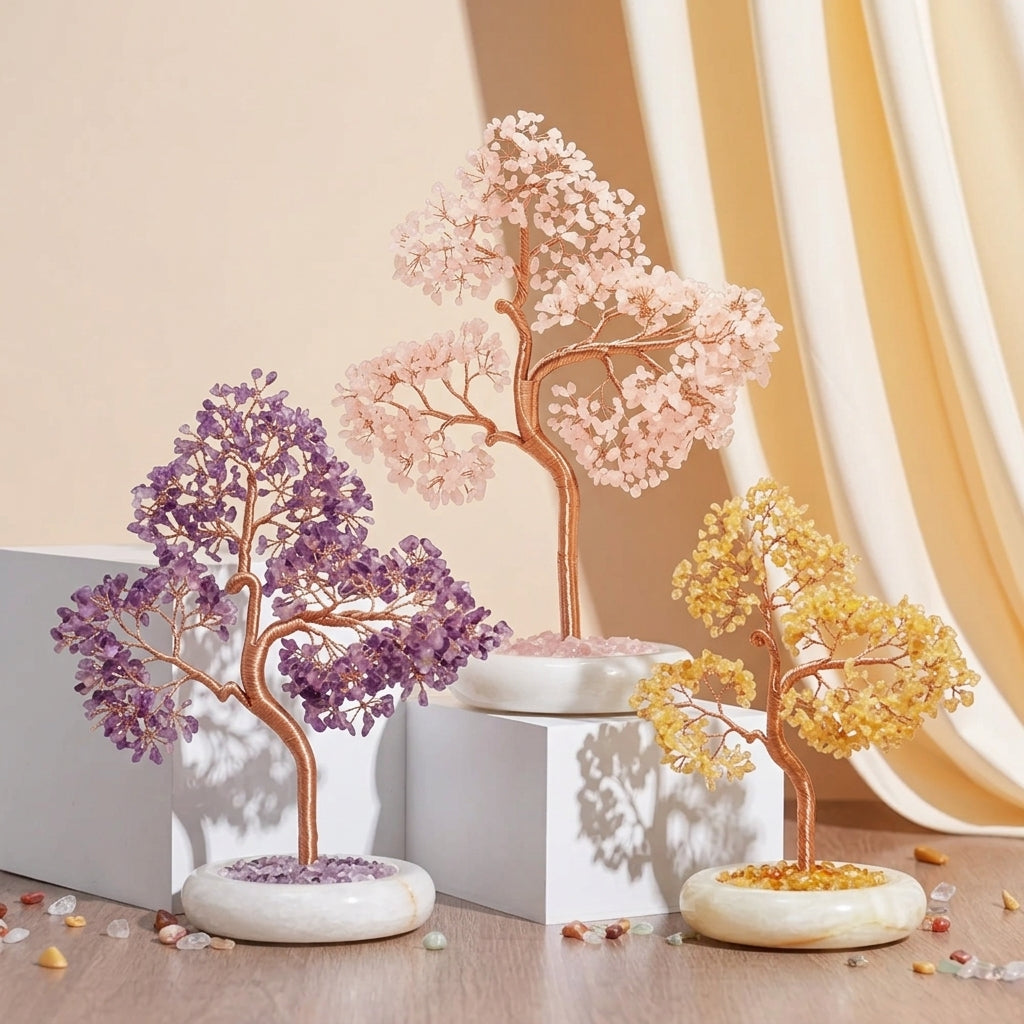 Arbre de Vie Citrine, Quartz Rose, Améthyste – Gardien de l’Âme