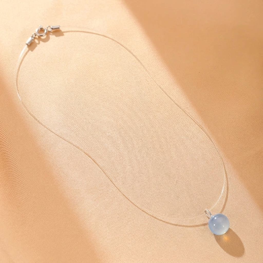 Collier Flottant Quartz Clair, Aigue-Marine et Agate – Fil de Lumière, Argent