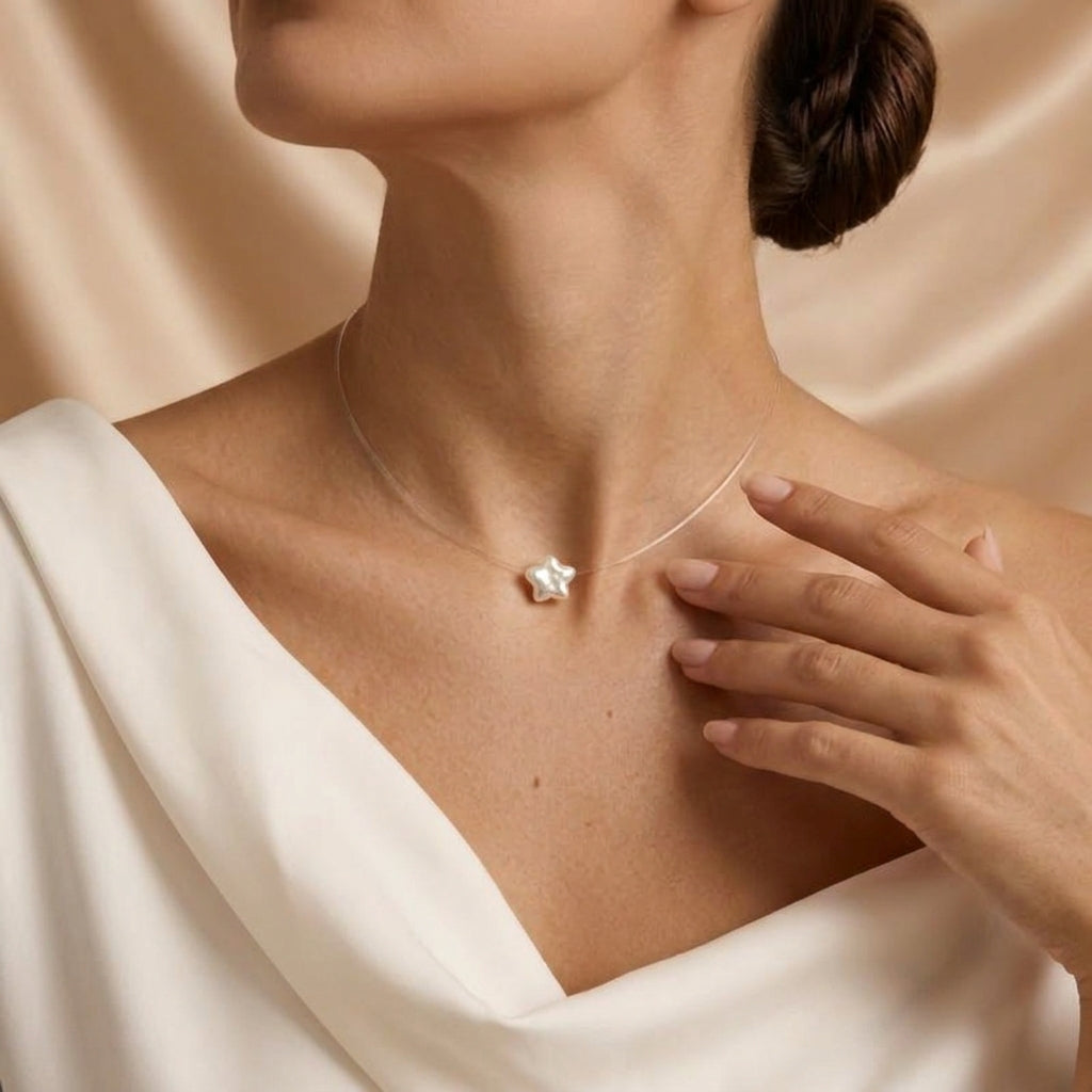 Collier Flottant Perle Baroque – Étoile Flottante, Argent