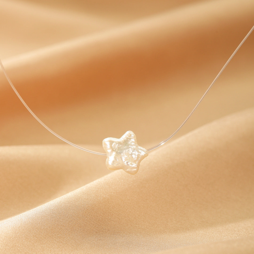 Collier Flottant Perle Baroque – Étoile Flottante, Argent