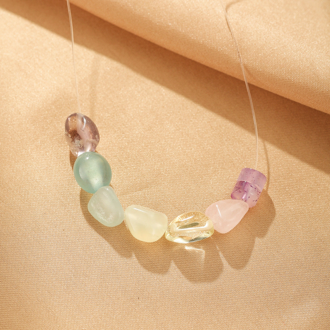 Collier Flottant Quartz Rose, Améthyste, Clair, Citrine et Aigue-Marine – Arc-en-ciel Doux