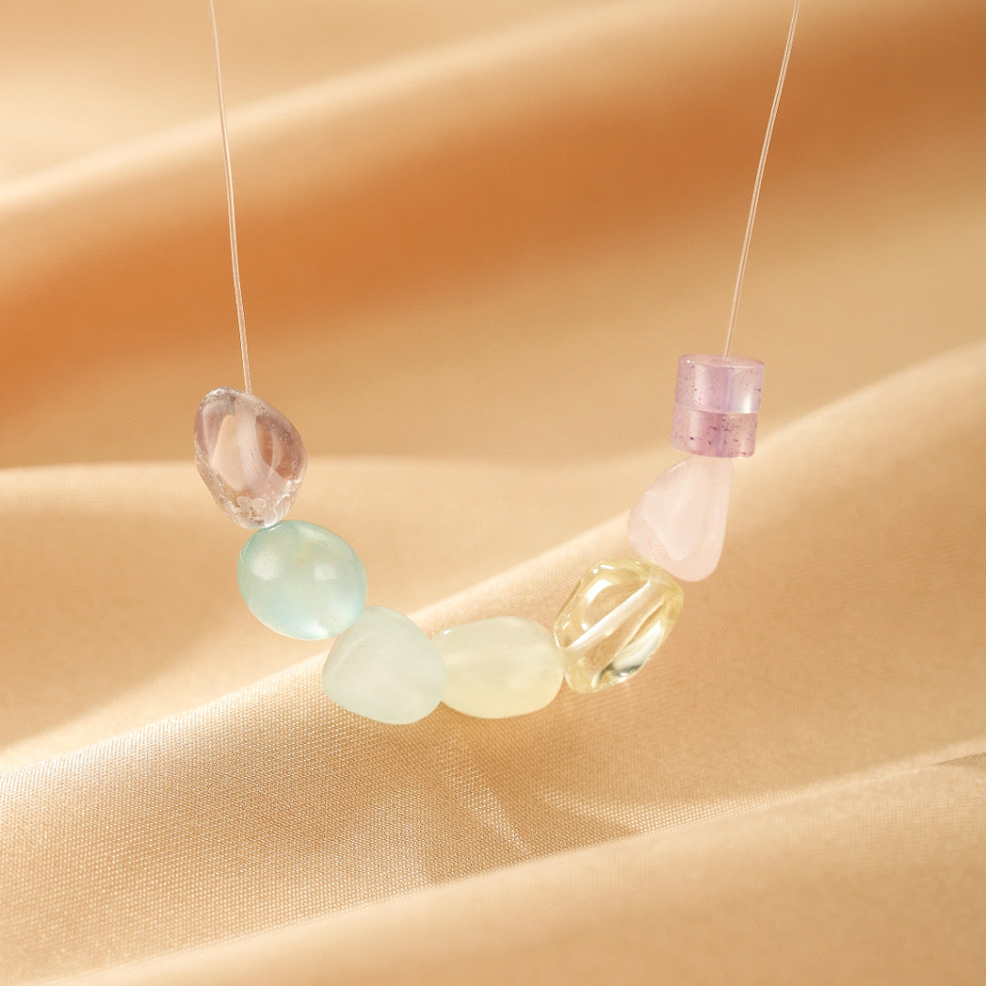 Collier Flottant Quartz Rose, Améthyste, Clair, Citrine et Aigue-Marine – Arc-en-ciel Doux
