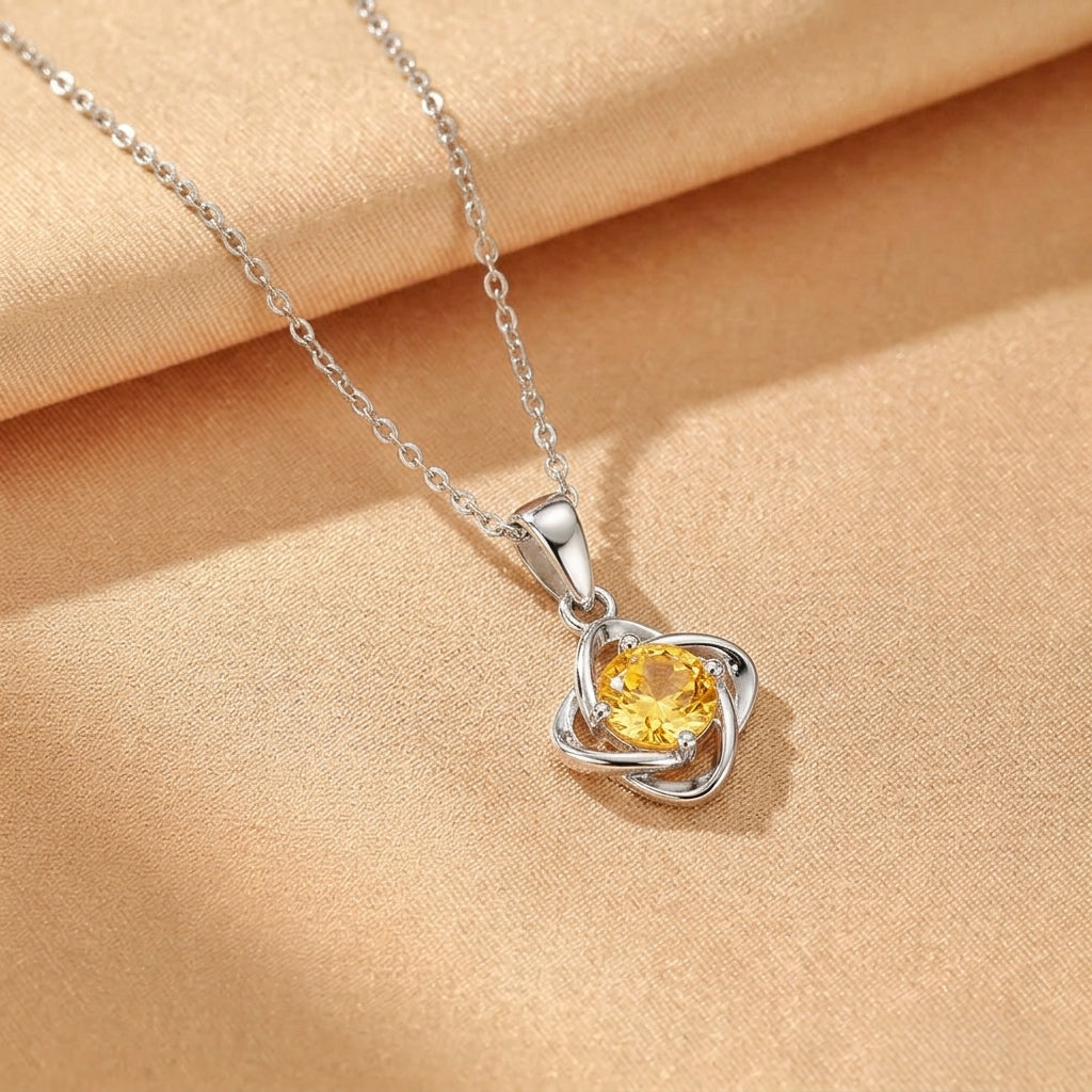 Collier Citrine – Trèfle Solaire, Argent