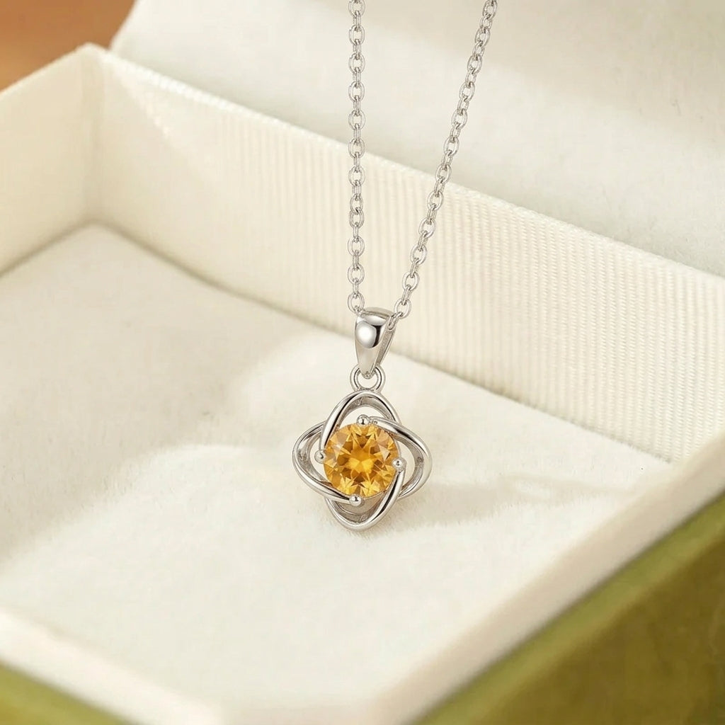 Collier Citrine – Trèfle Solaire, Argent