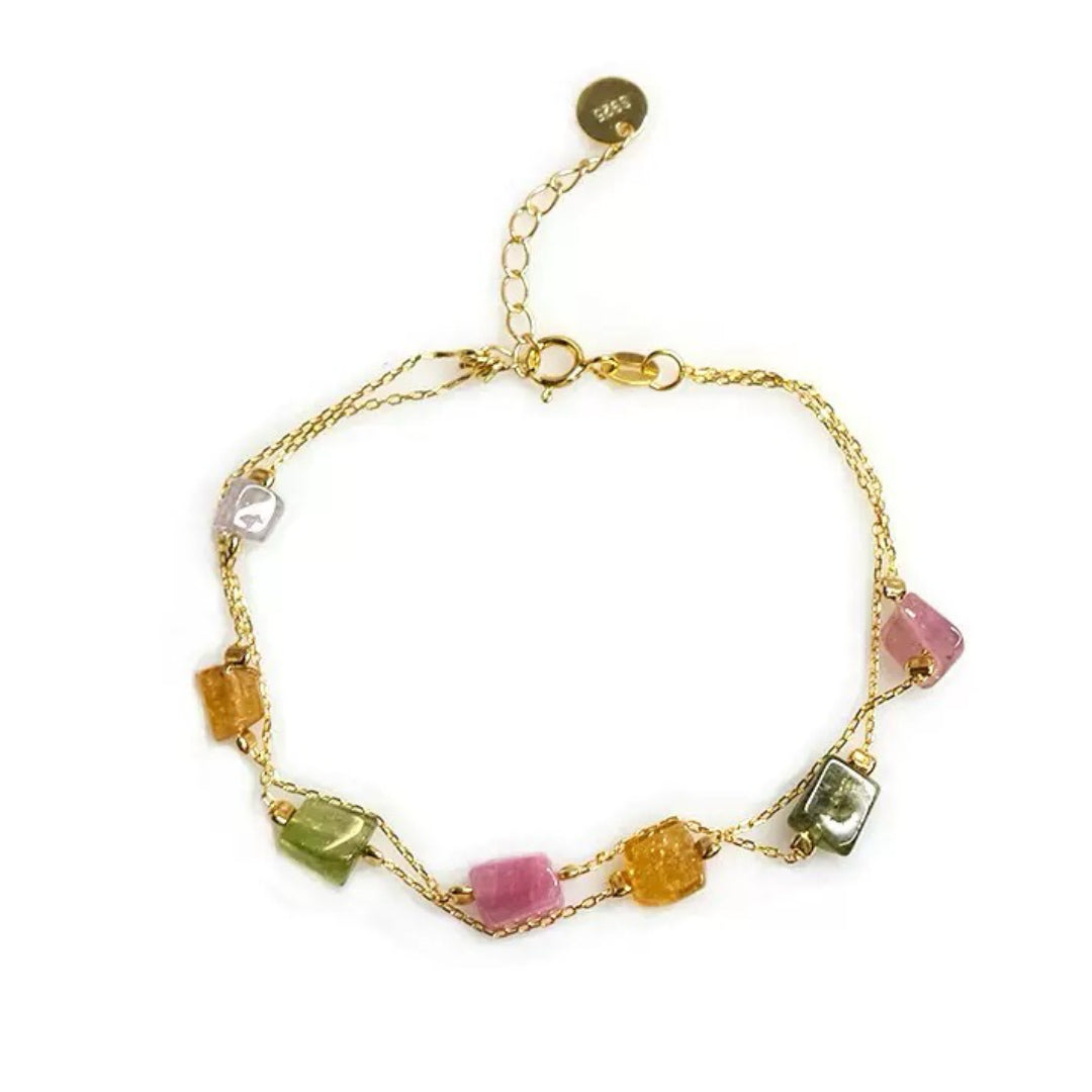 Bracelet Tourmaline – Cristaux Bruts, Argent Plaqué Or
