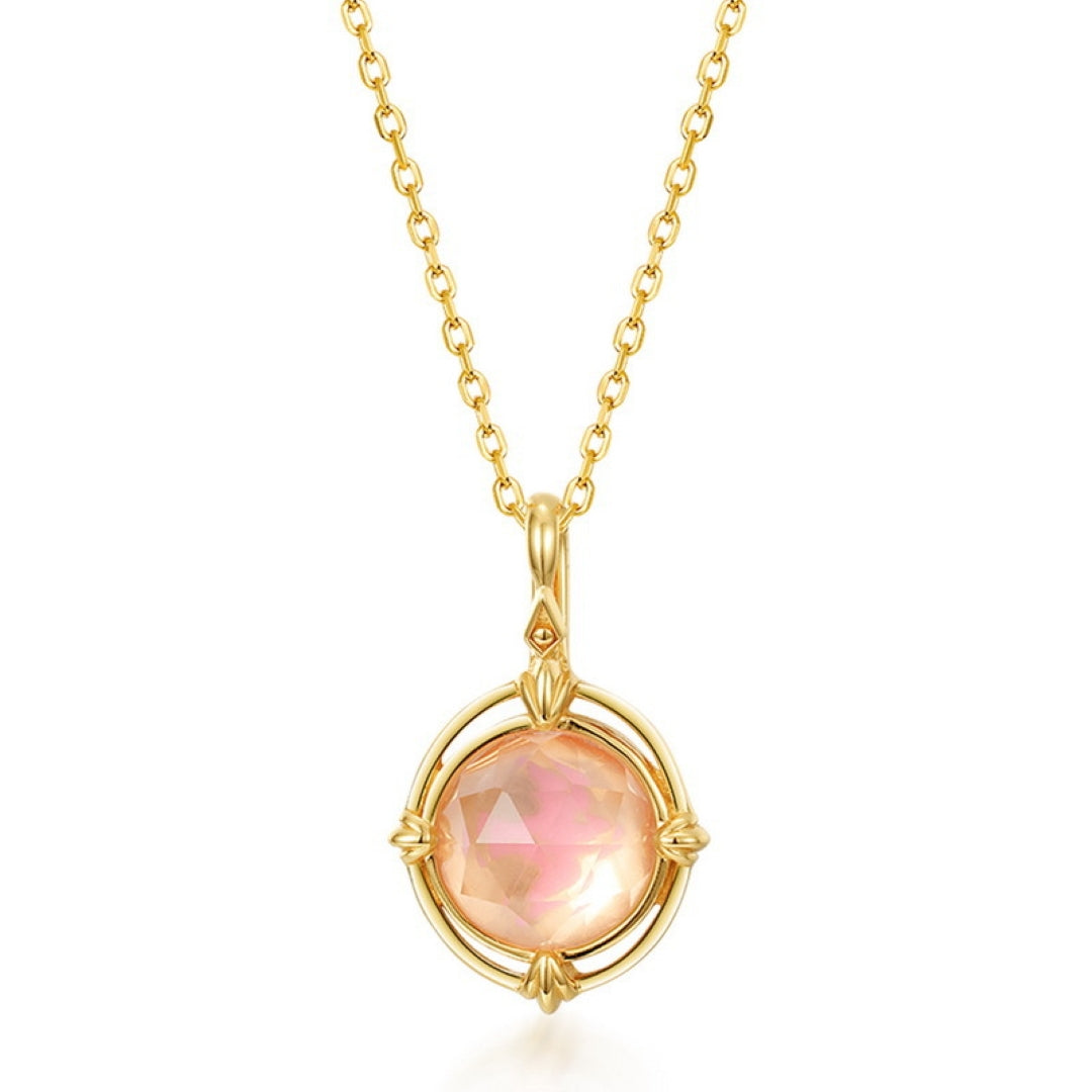 Collier Quartz Rose – Aura Radieuse, Argent Plaqué Or 10K