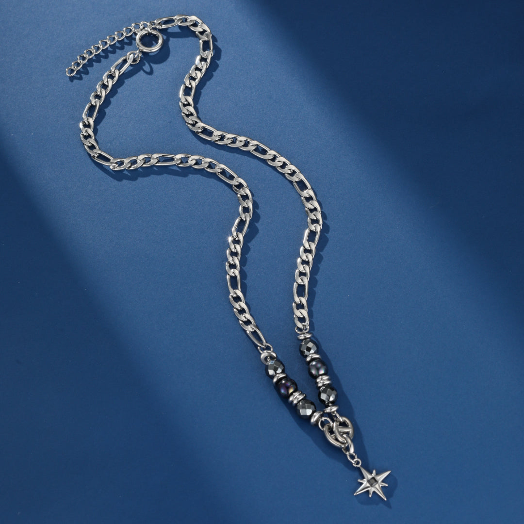 Collier Homme Hématite et Obsidienne – Éclat Astral