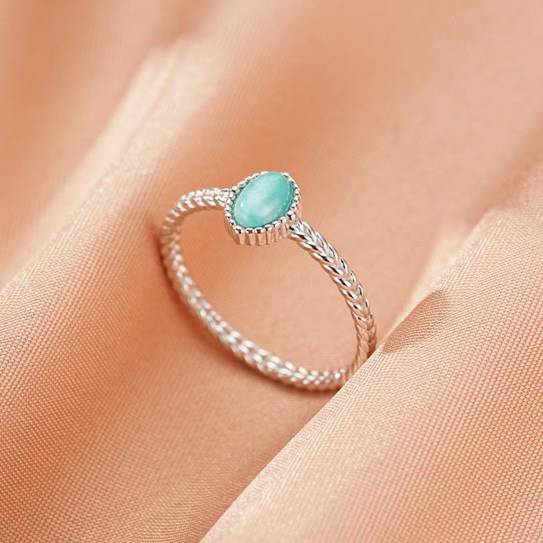 Bague Amazonite – Goutte Céleste, Argent Plaqué Platine