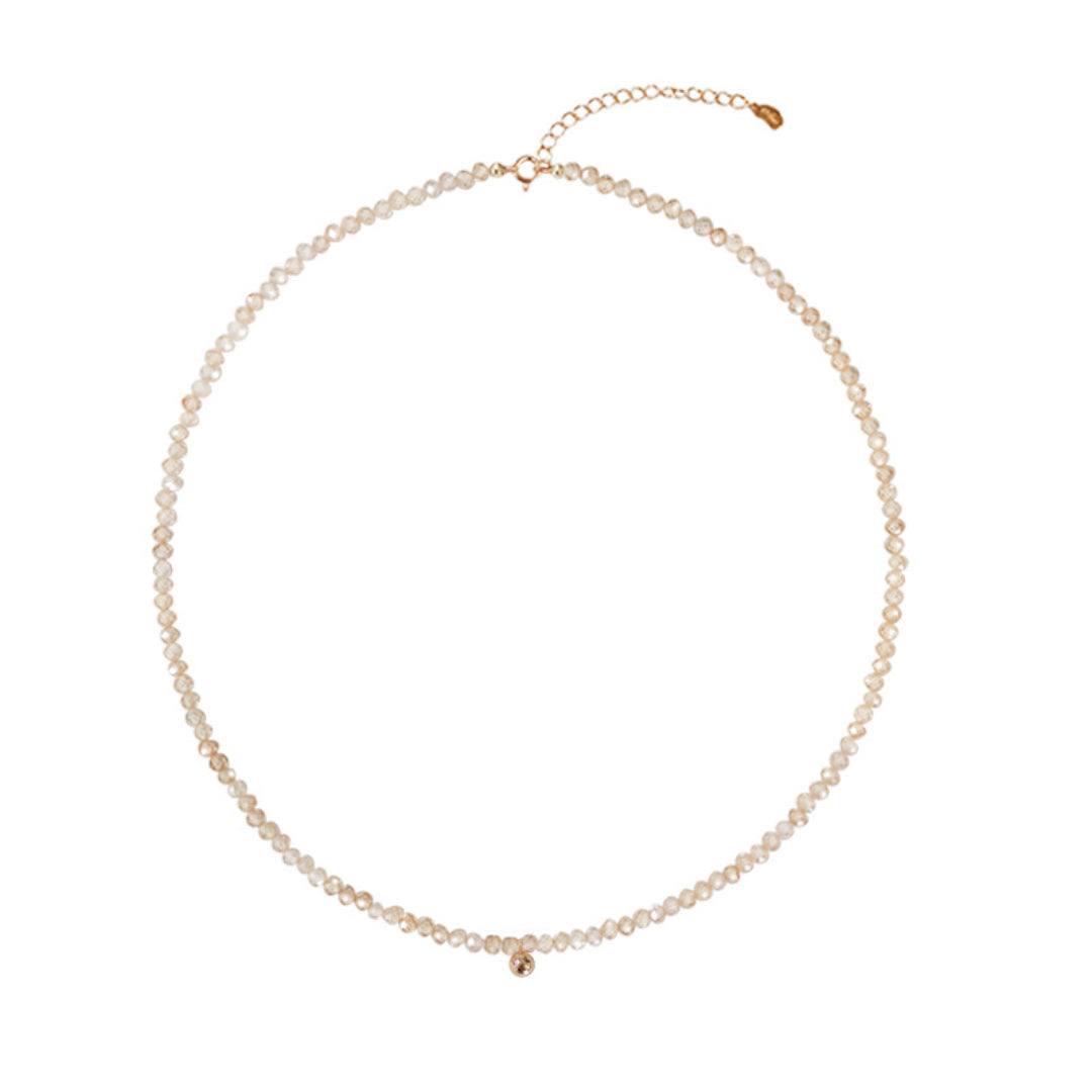 Collier Pierre de Soleil – Halo Étincelant, Argent Plaqué Or