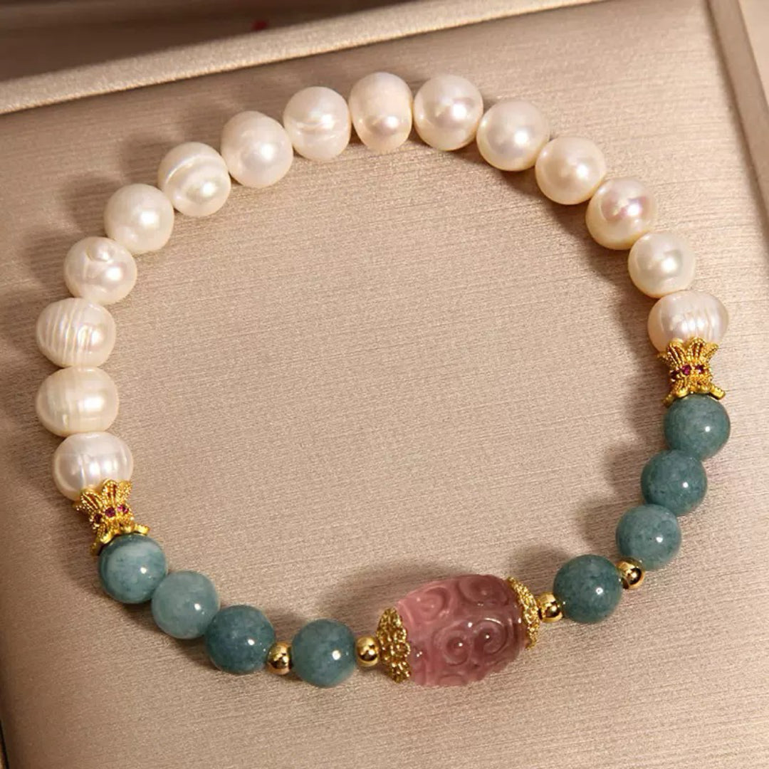 Bracelet Jade, Perle et Fluorite – Sérénité Céleste