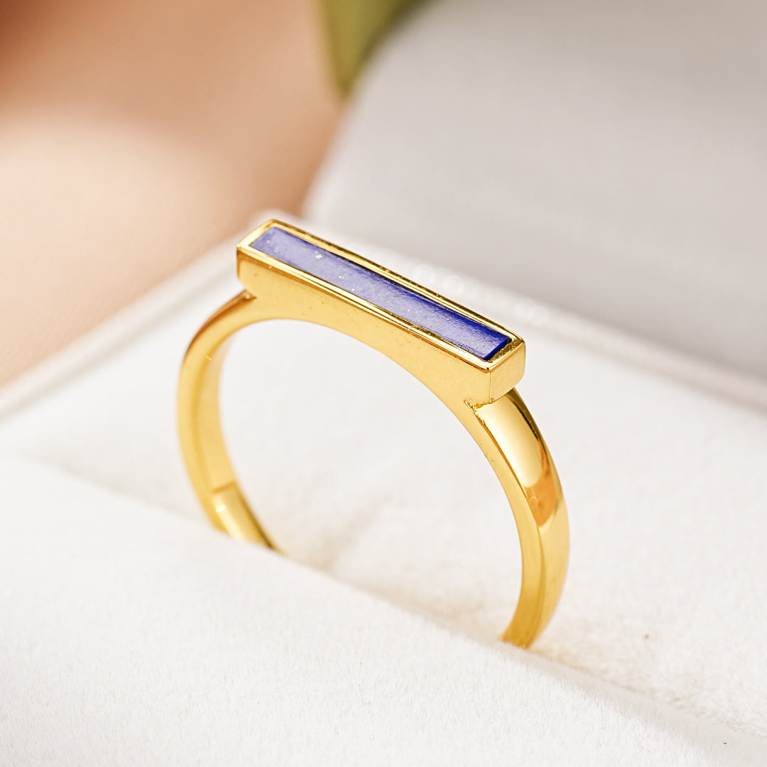 Bague Lapis-Lazuli – Ligne Intérieure, Argent Plaqué Or