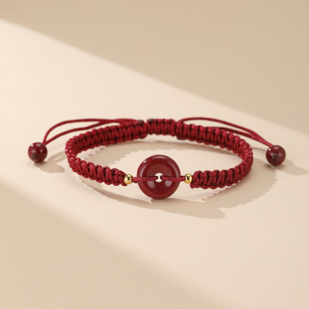 Bracelet Tibétain Couple "Rouge-Gorge" en Cinabre et Fil Rouge