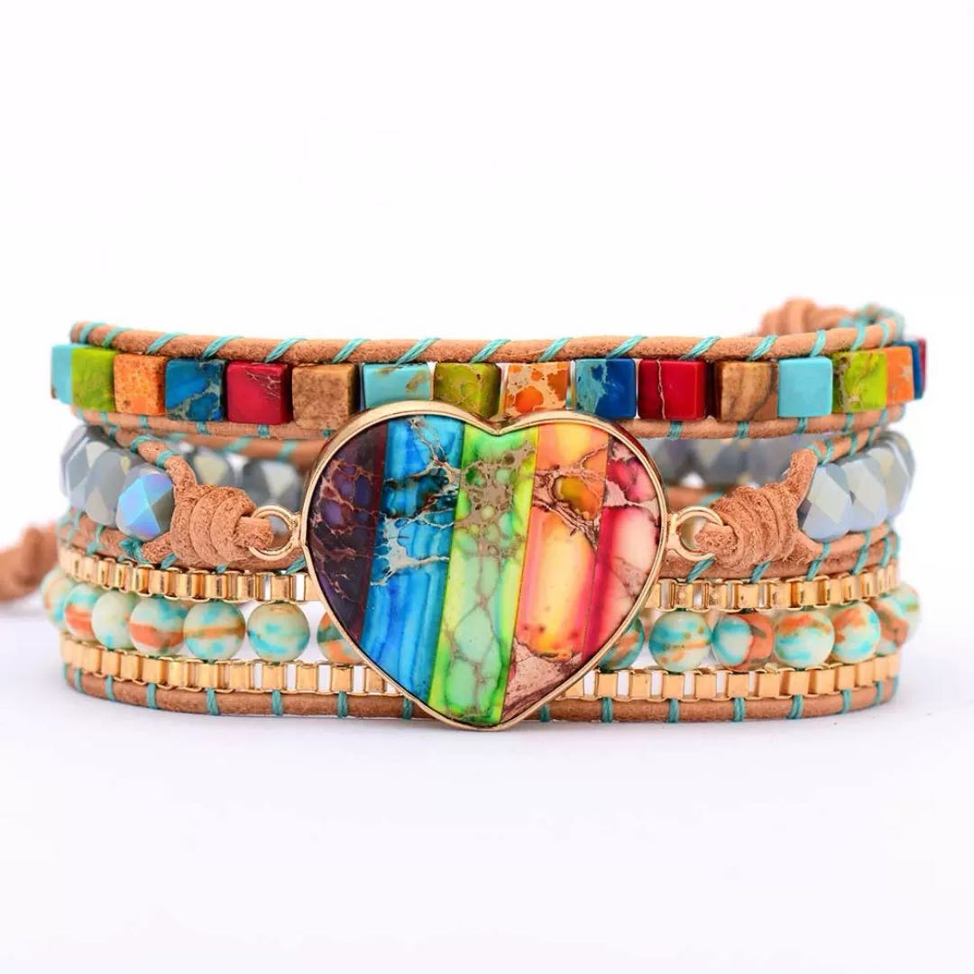 Bracelet Jaspe – Cœur Arc-en-Ciel