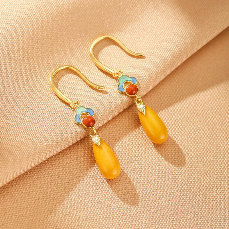 Boucles d'Oreilles Ambre – Crépuscule d’Or, Argent Plaqué Or