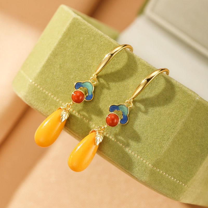 Boucles d'Oreilles Ambre – Crépuscule d’Or, Argent Plaqué Or