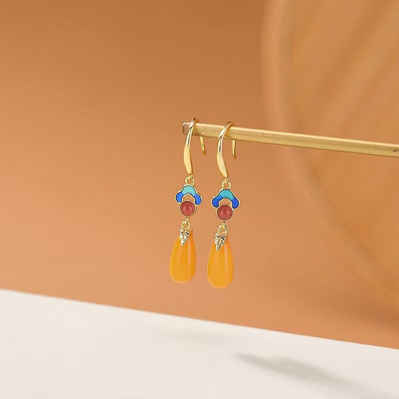 Boucles d'Oreilles Ambre – Crépuscule d’Or, Argent Plaqué Or