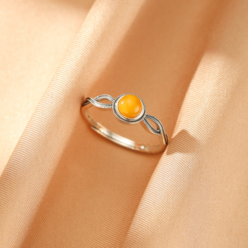 Bague Ambre – Danse de Miel, Argent Plaqué Or