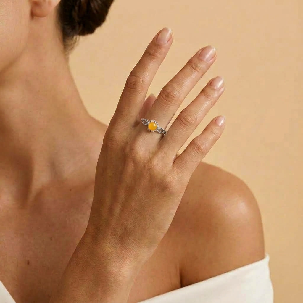 Bague Ambre – Danse de Miel, Argent Plaqué Or