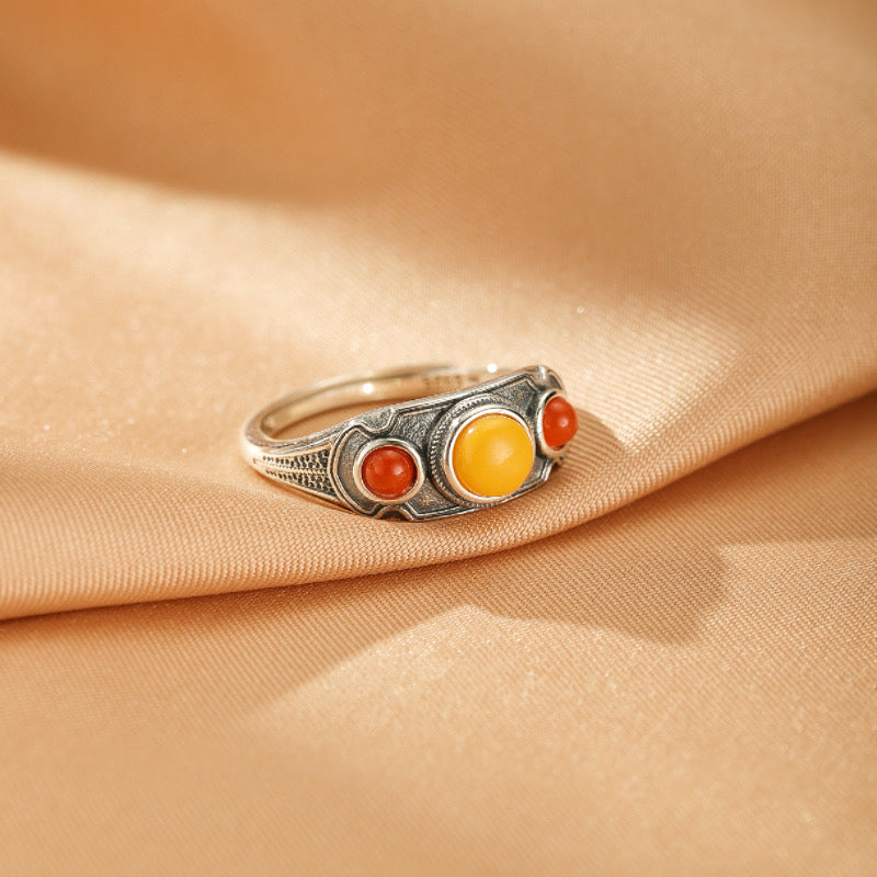 Bague Ambre - Trésor Ancien, Argent Plaqué Or